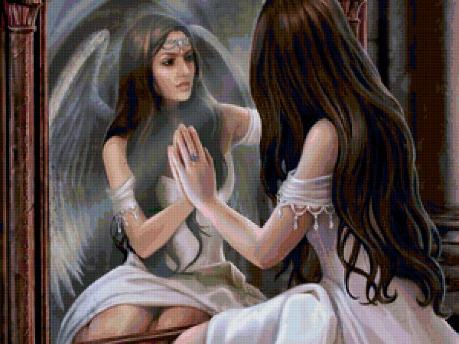 зеркало 2 - зеркало, девушка, фэнтези, ангел - предпросмотр