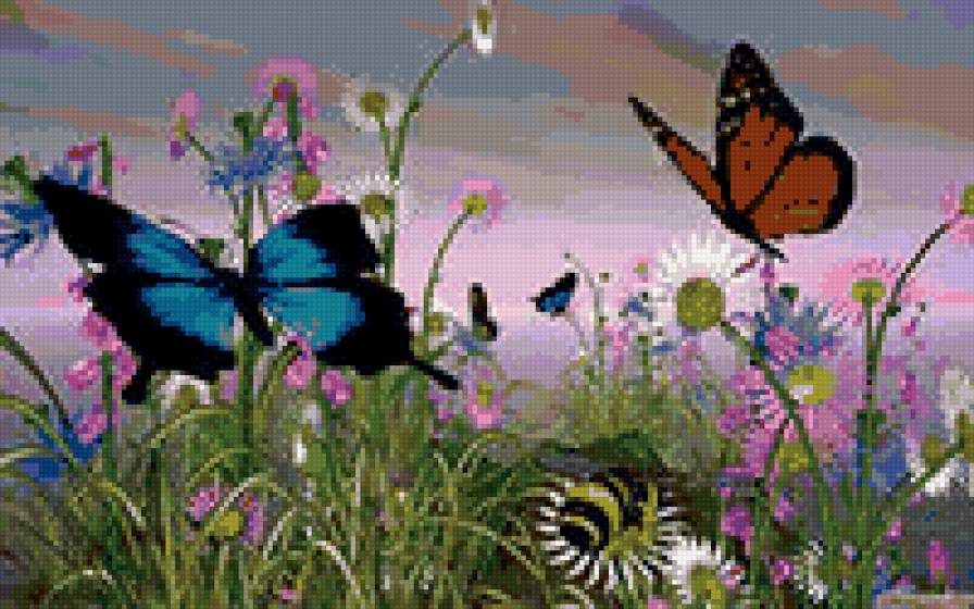 бабочки на лугу - луг, бабочки, лето - предпросмотр
