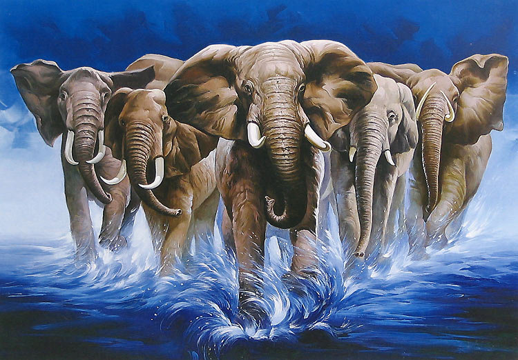 Слоны - живопись, картина, слоны, анималисты, животные, слон - оригинал