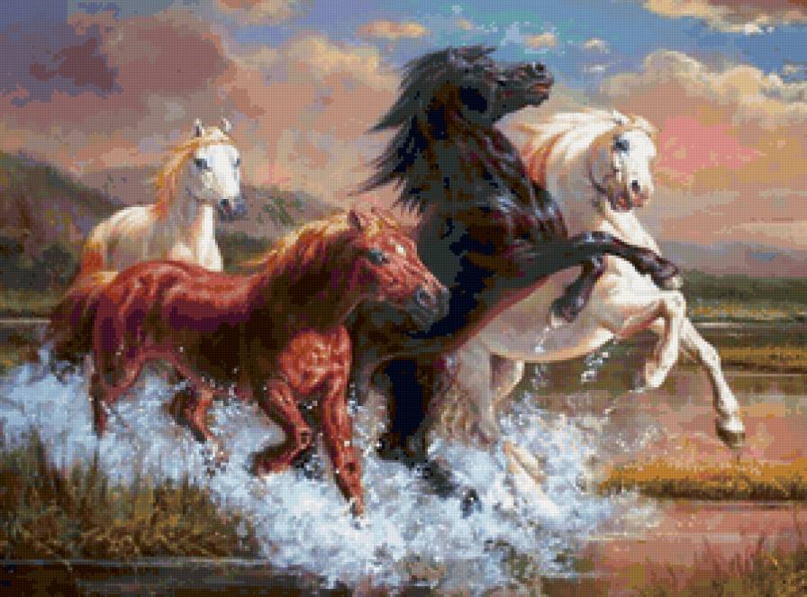 Табун - кони, живопись, животные, табун, картина, лошади, анималисты - предпросмотр