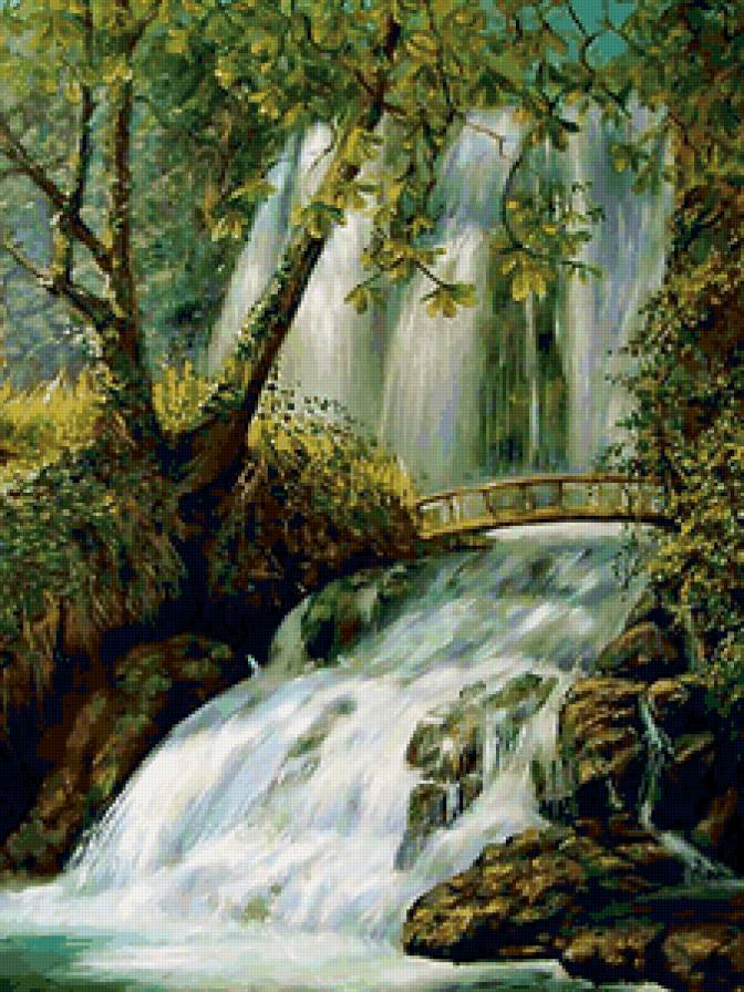 Водопад - пейзаж, водопад, лес, вода, река, природа - предпросмотр