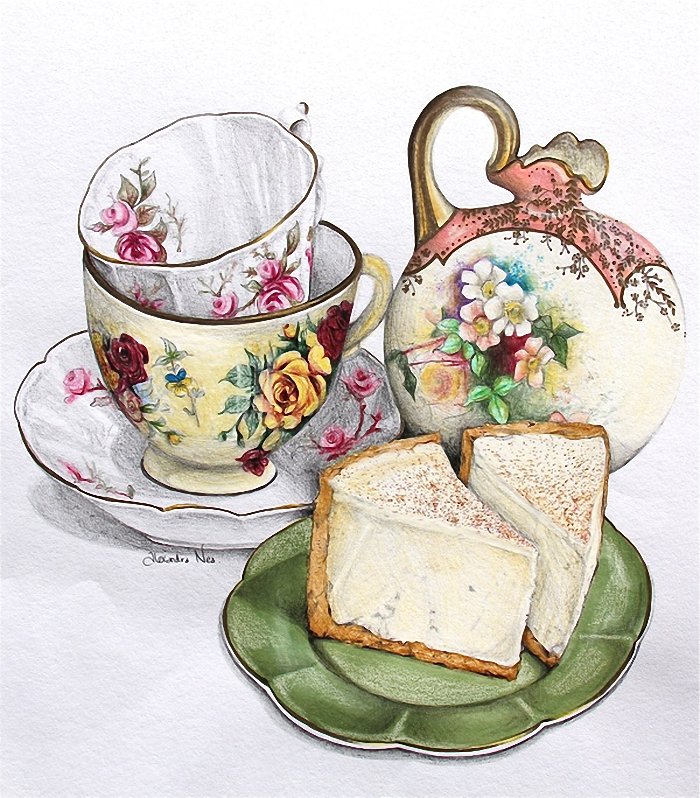 К чаю - картина, чашки, на кухню, живопись, к чаю, акварель - оригинал