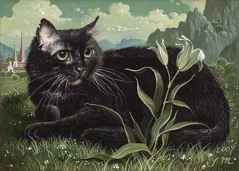 Кот - животные, кот, живопись, пейзаж, цветы - оригинал