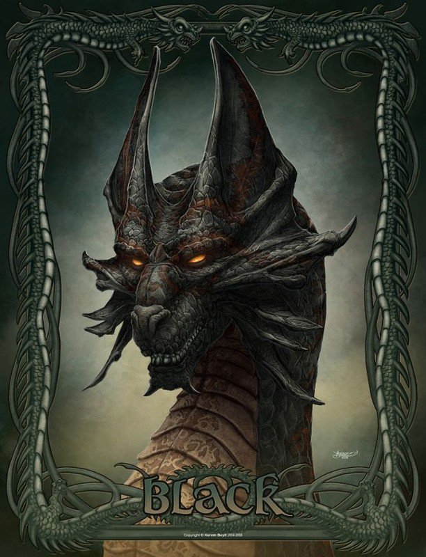 Черный Дракон - драконы, легенда, живопись, картина, животные, фэнтези, миф - оригинал