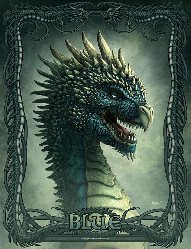 Синий Дракон - драконы, живопись, легенда, животные, миф, фэнтези, картина - оригинал