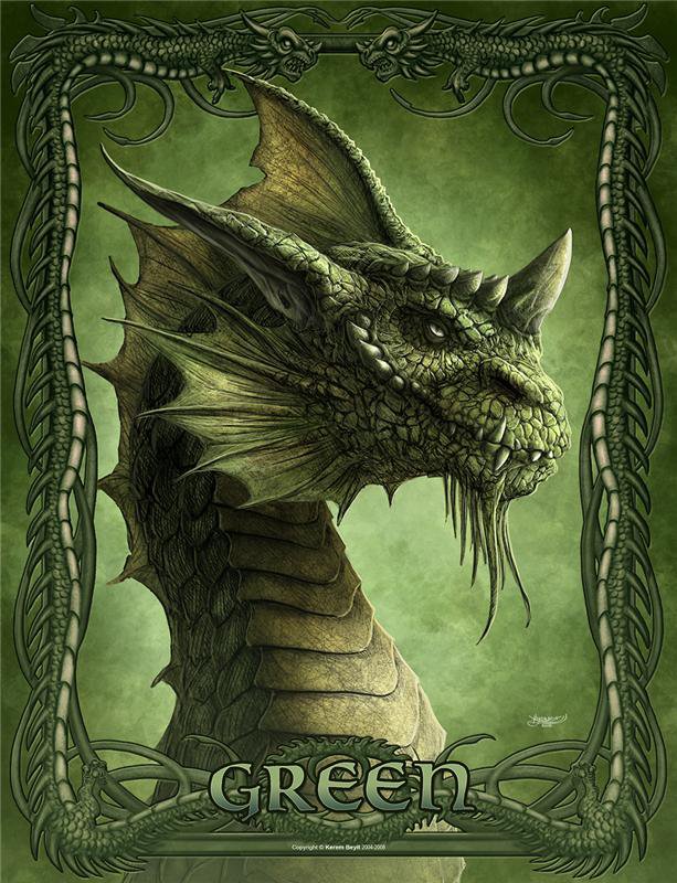 Зеленый Дракон - живопись, картина, легенда, драконы, миф, животные, фэнтези - оригинал
