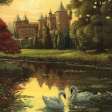 Оригинал схемы вышивки «замок у озера» (№69850)