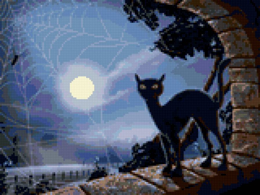 Кошка, которая гуляет сама по себе - кошка, ночь, луна - предпросмотр
