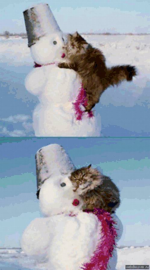 КотЭ и снеговик - кот, малыш, котэ, котенок, снеговик - предпросмотр