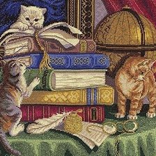 Оригинал схемы вышивки «Котята читают книги» (№70689)