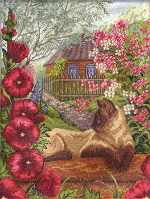 Кошка и деревенский пейзаж - кошка, природа, цветы, животные, красота - оригинал