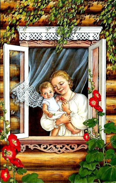 Мама и малыш - мама, младенец, окно, ребенок, нежность - оригинал