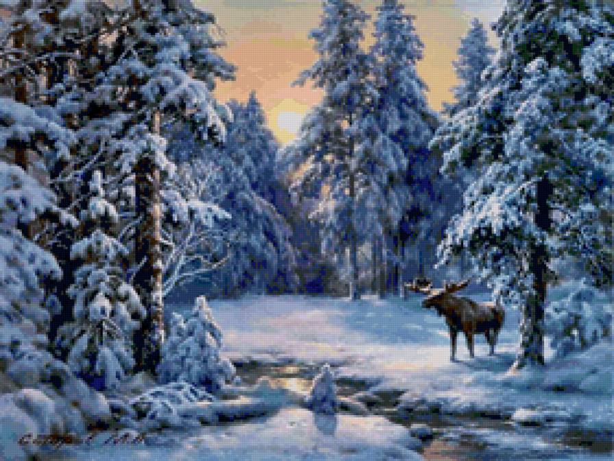 Зима - зима, лес, река, природа - предпросмотр