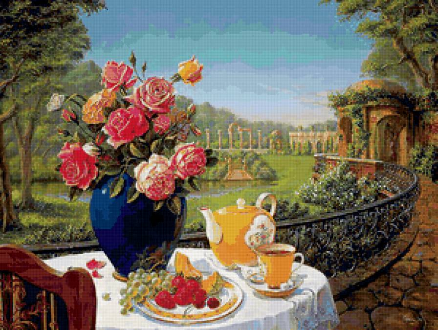 Послеобеденный чай - красота, природа, чаепитие, цветы, пейзаж - предпросмотр