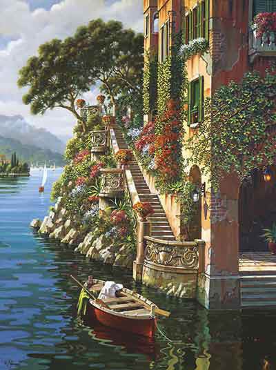 Озеро Комо - красота, пейзаж, природа, цветы, озеро, лодка - оригинал