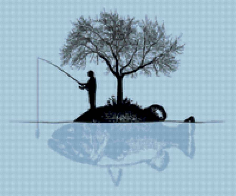 Рыбак - рыба, дерево, , рыбалка, остров, рыбак, вода - предпросмотр