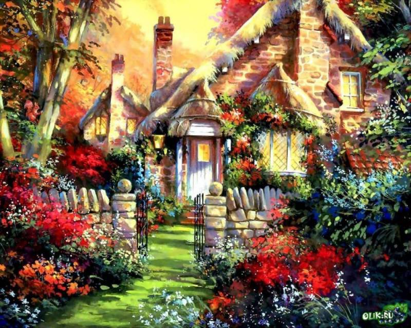 Сказочный дом - сад, краски, цветы, уют, дом - оригинал