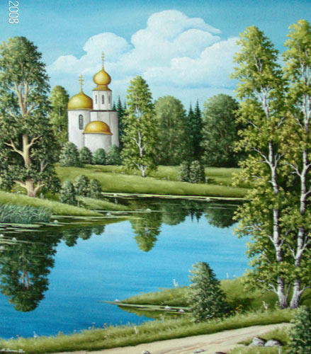 храм у реки - картина, храм, пейзаж - оригинал
