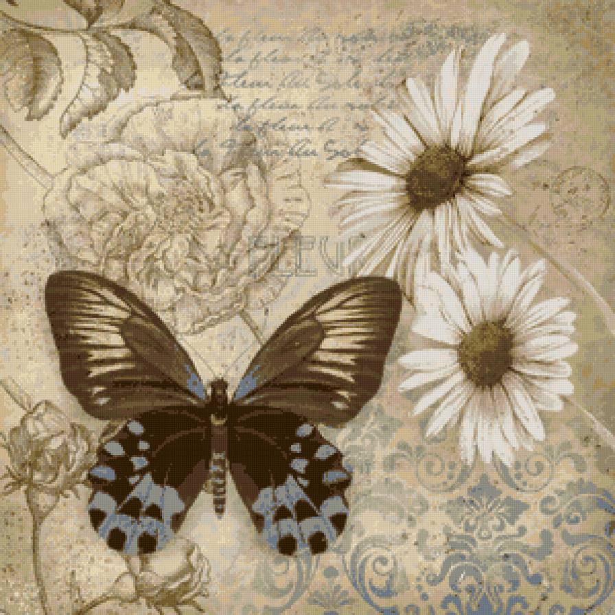 №73220 - подушка, цветы, бабочка - предпросмотр