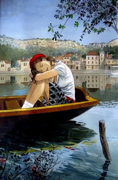 Серия "В французском стиле" - девушка, река, пейзаж - оригинал