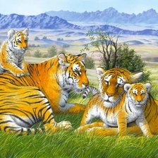 Оригинал схемы вышивки «Семья тигров» (№73499)