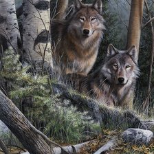Оригинал схемы вышивки «Волк в осеннем лесу» (№73558)
