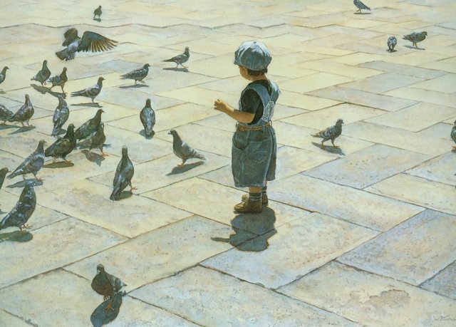 №73612 - голуби, площадь, мальчик, дети, ребенок, птицы - оригинал