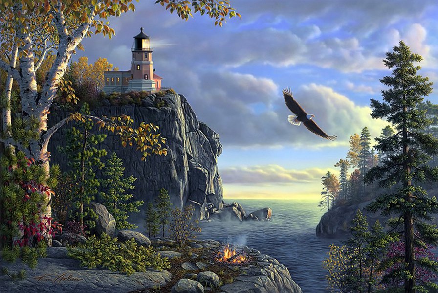 Kim Norlien - пейзаж, орел, птица, маяк - оригинал