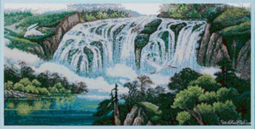 водопад - природа, лес, река, горы, вода, зелень - предпросмотр