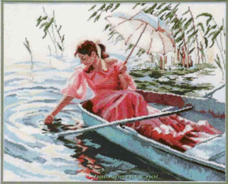 девушка на фоне - лето, лодка, море, река, природа, девушка, вода - предпросмотр