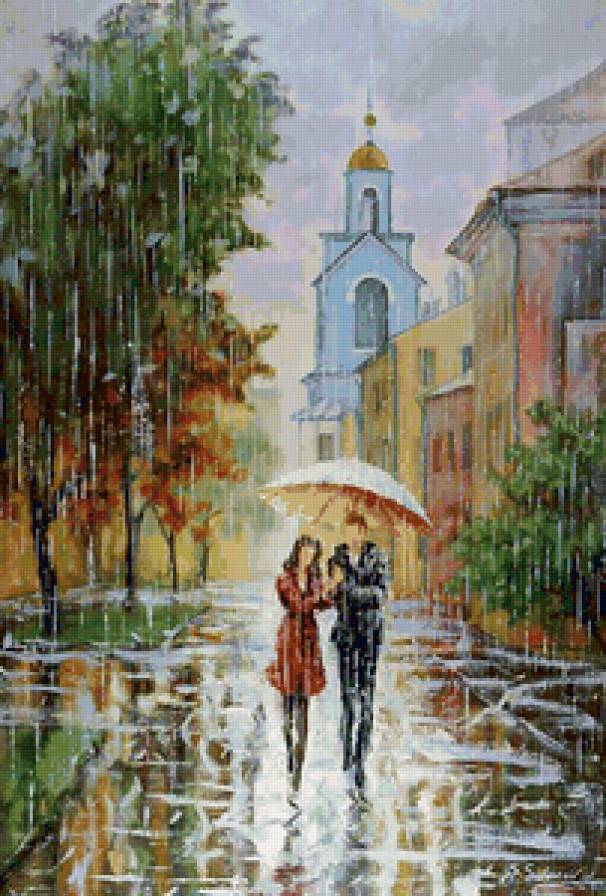 Двое под дождем - пейзаж, пара, мужчина, осень, двое, девушка - предпросмотр