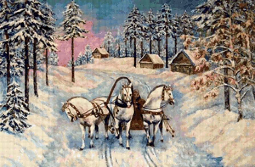 Дорогой длинною... - снег, время года, пейзаж, лошадь, зима - предпросмотр