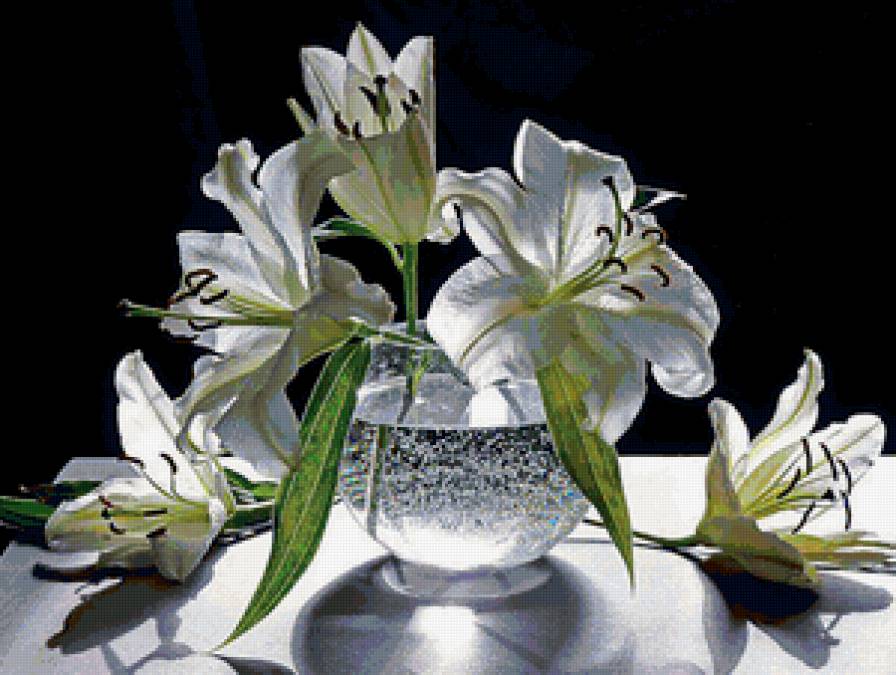 Хрустальные лилии - цветы, ваза, букет - предпросмотр