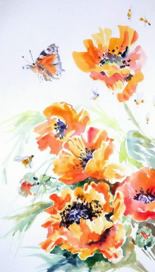 Краски лета Ольга Цурина - красный, оранжевый, маки, цветы, бабочка, лето - оригинал