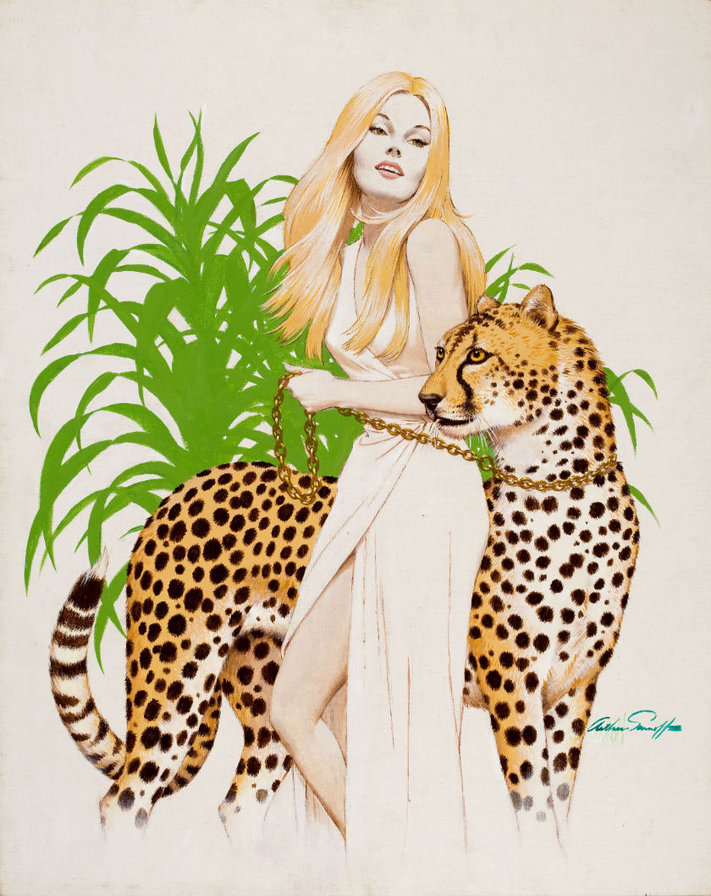 девушка и леопард - кошки, портрет, образ, женщина, хищники, картина, девушки - оригинал