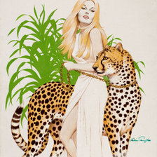 Оригинал схемы вышивки «девушка и леопард» (№76604)