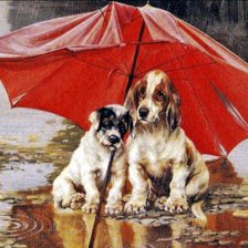 Оригинал схемы вышивки «Собаки под зонтом.» (№76606)