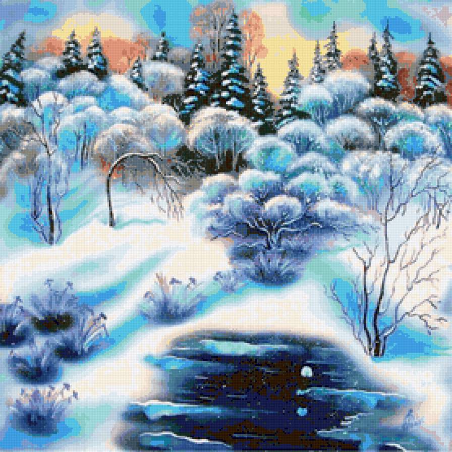 Зимняя картина - зимняя сказка, снег, зима, лес, природа, зимний пейзаж, пейзаж - предпросмотр