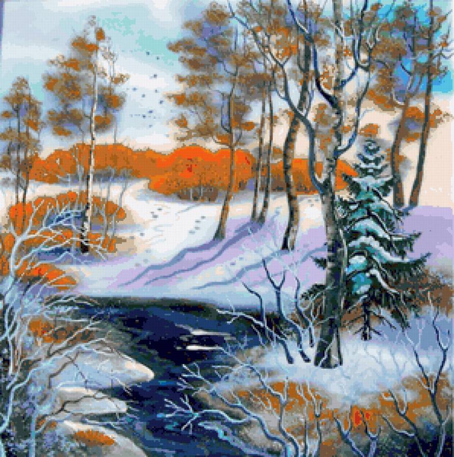Зима - пейзаж, зима, сказка, снег, картина, зимний лес, природа - предпросмотр