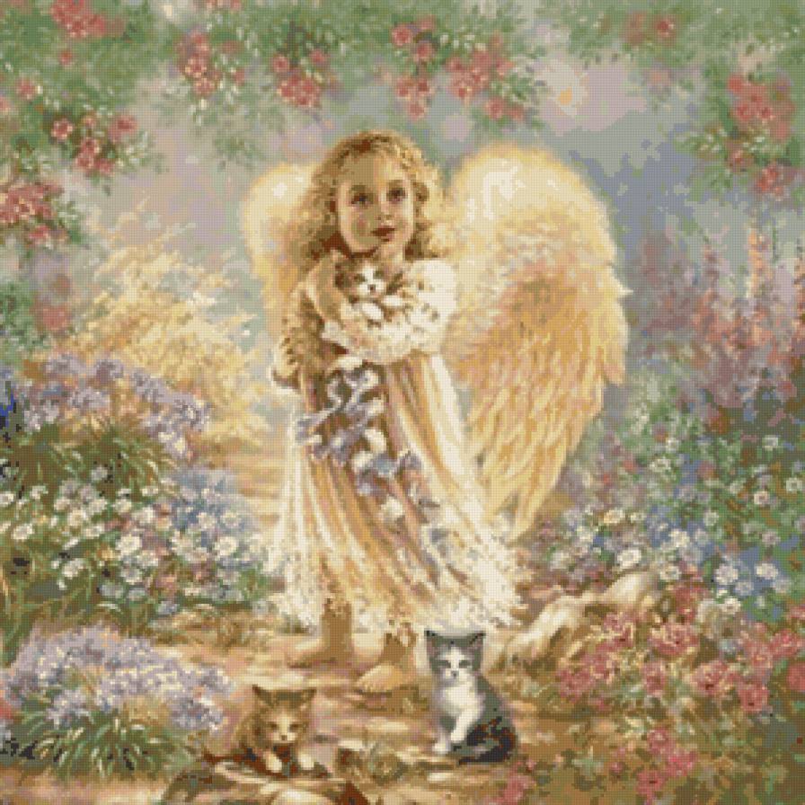 ангел - сады, ангелы, цветы, котенок, ангел, дети - предпросмотр