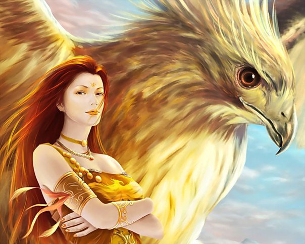 Девушка и орел - девушка, живопись, птицы - оригинал