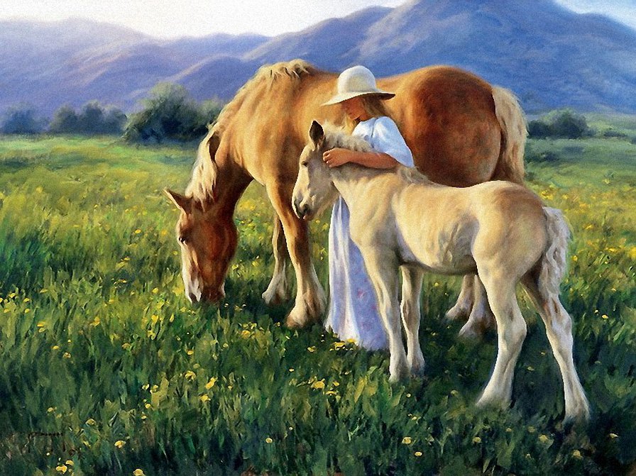 Серия "Кони" - люди, кони, лошади, горы, животные, пейзаж - оригинал