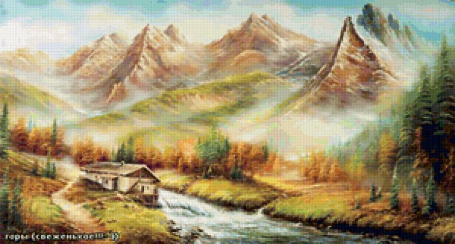 Серия "Пейзаж. Осень" - река, домик, пейзаж, горы, осень - предпросмотр