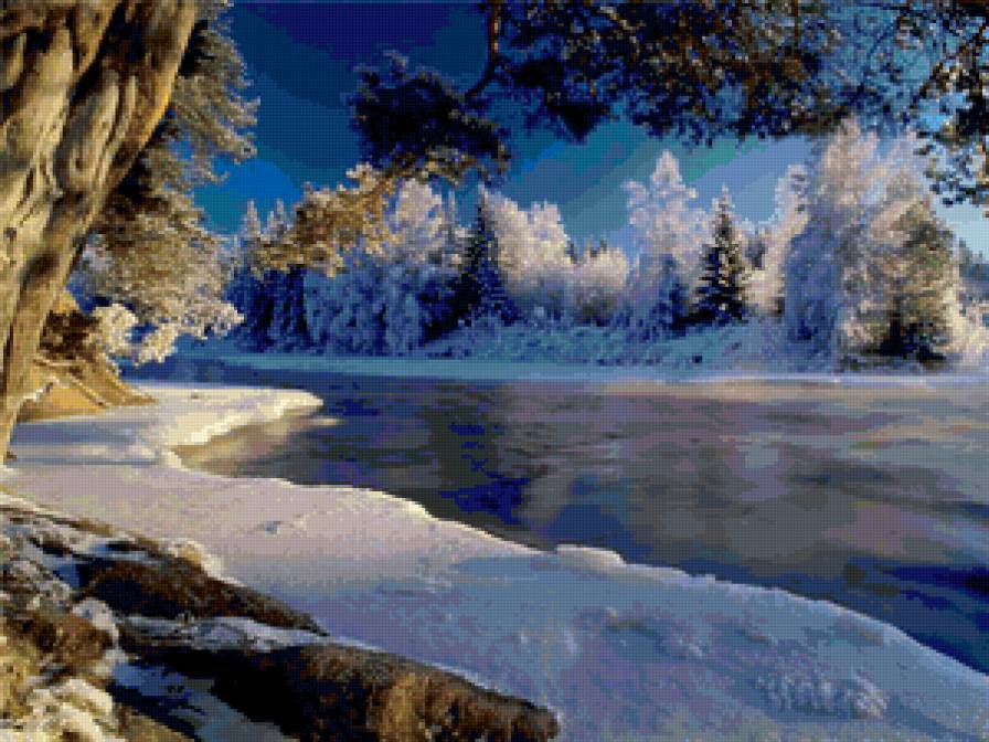 Зимняя река - река, пейзаж, природа, зима - предпросмотр