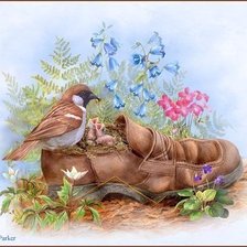 Оригинал схемы вышивки «гнездо в ботинке» (№79365)