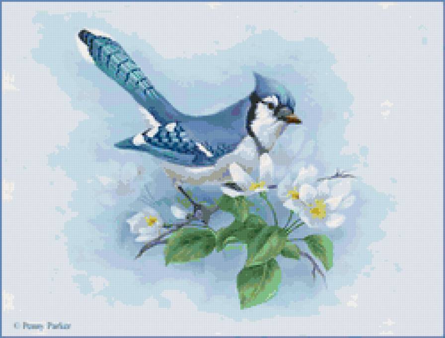 птичка на цветущей ветке - птицы - предпросмотр