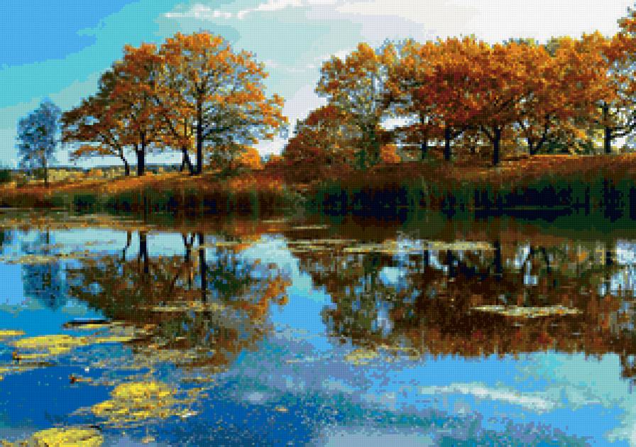 Осень на пруду - листья, пруд, вода, времена года, осень, природа, деревья - предпросмотр