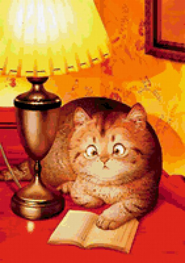 Кот-ученый - кот, чтение, книга, рисунок - предпросмотр