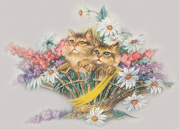 Котята в корзинке - цветы, корзина, котята - оригинал