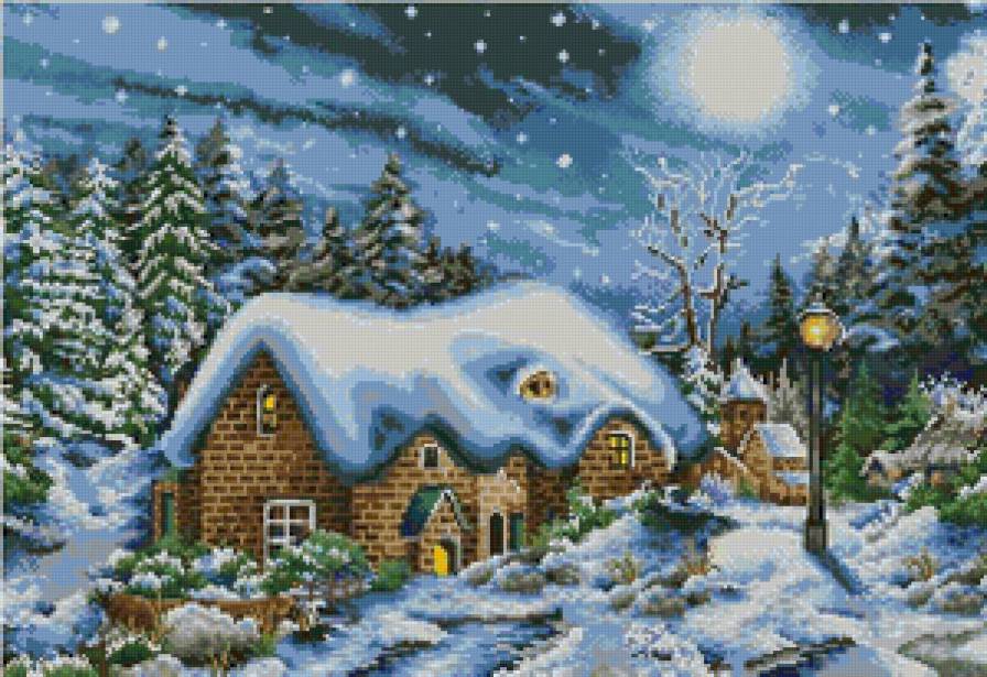 зимняя сказка - ночь, деревня, зима, природа, пейзаж - предпросмотр
